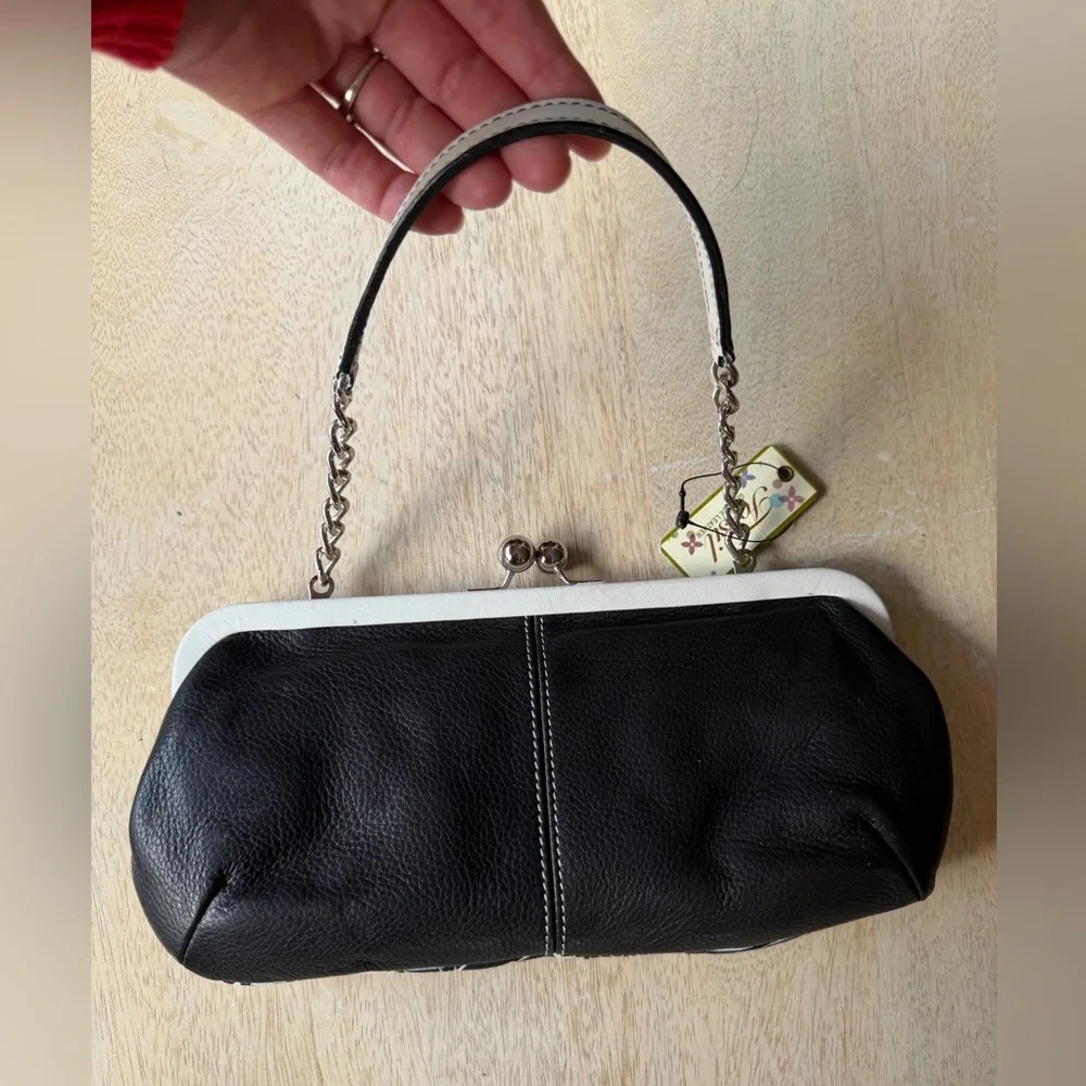 FOSSIL leather clutch purse Black and White prints Never Used